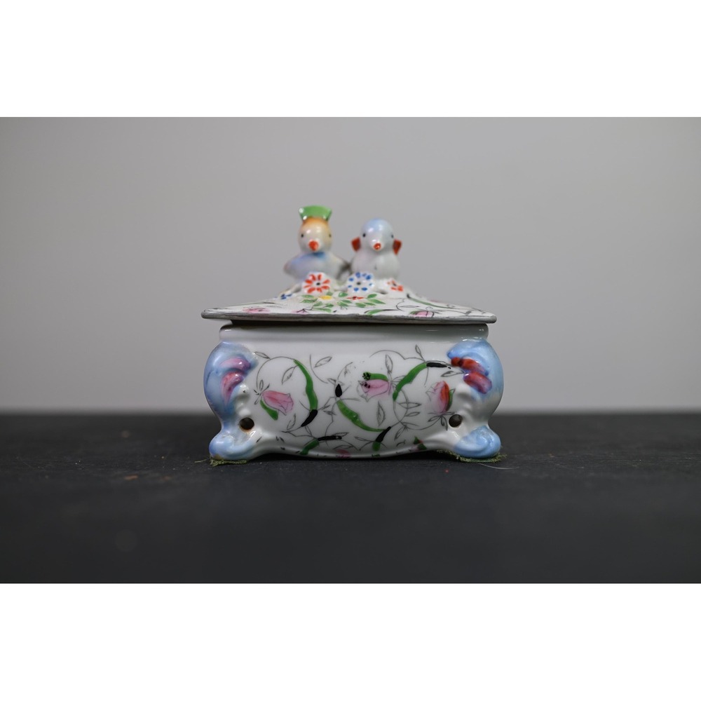 Vintage Gold Castle Japan Bird Trinket Dish Porcelain Hand Painted Floral Box